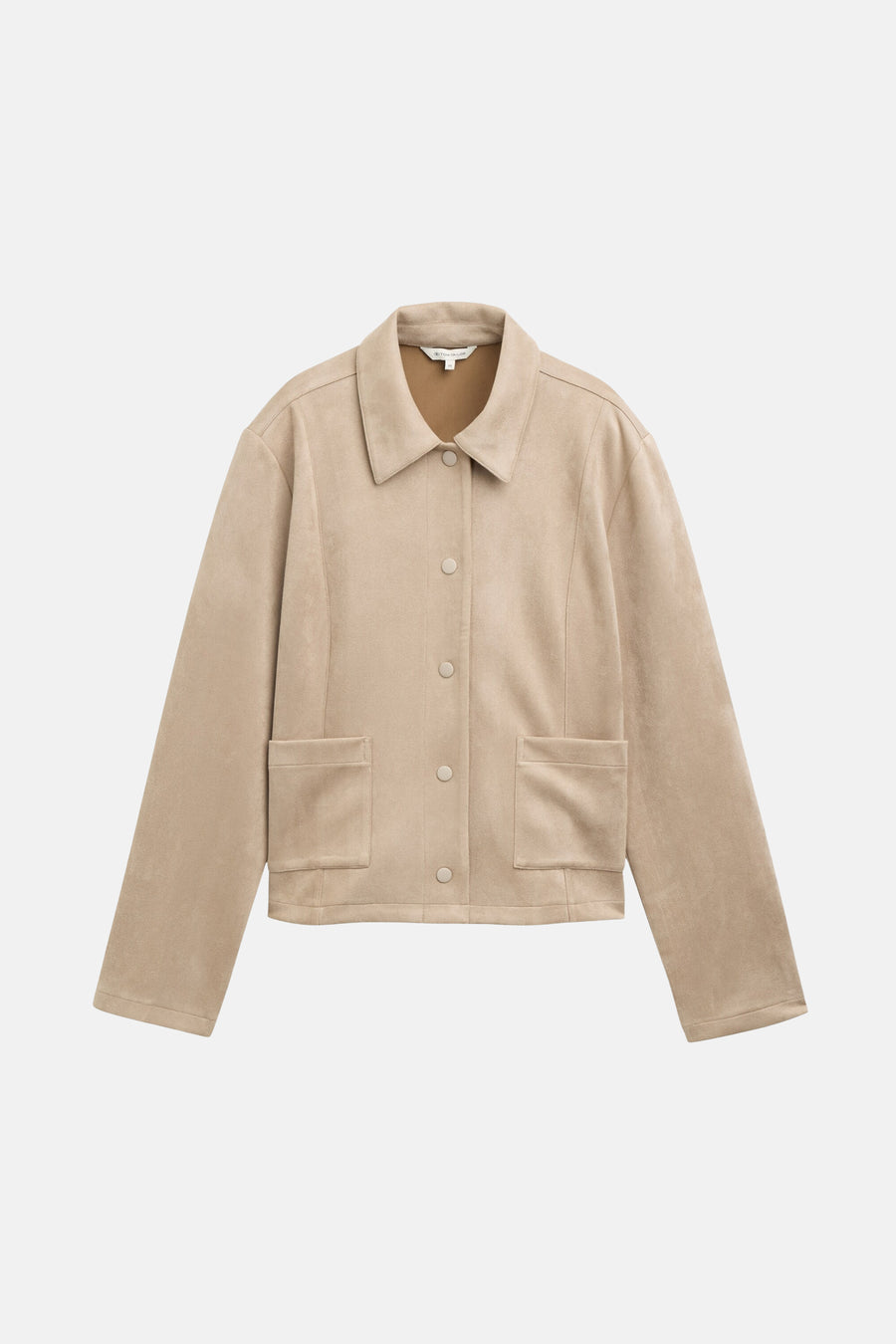 Korte beige jas van Tom Tailor met knopen, opgestikte zakken en een rechte pasvorm.
