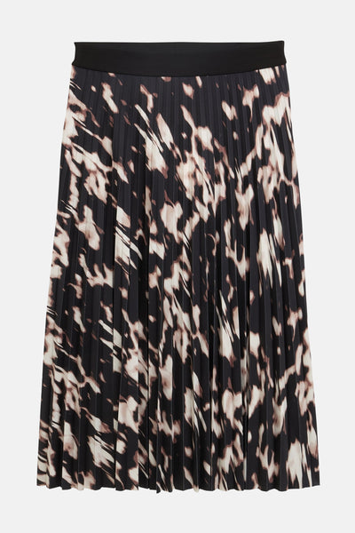 Jupe longue multicolore de Tom Tailor, plissée avec un motif tacheté noir, beige et blanc.