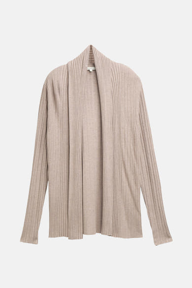 Beige vest van Tom Tailor in geribde gebreide stof met openvallende pasvorm.