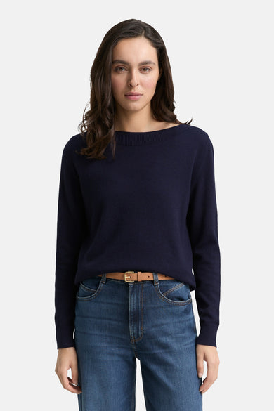 Gebreide trui met boothals