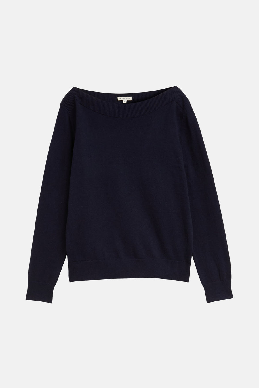 Pull bleu marine de Tom Tailor, à encolure bateau et manches longues.