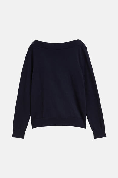 Pull bleu marine by Tom Tailor, à encolure bateau et manches longues.