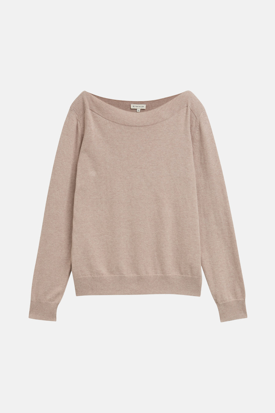 Pull beige de Tom Tailor, à col bateau et manches longues, en maille fine.