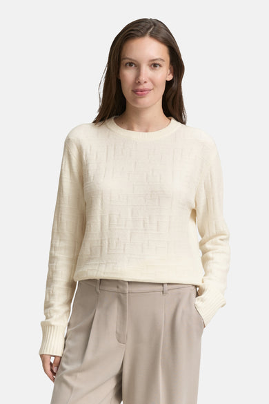 Wit T-shirt met ronde hals van Tom Tailor met een geometrisch textuurpatroon.