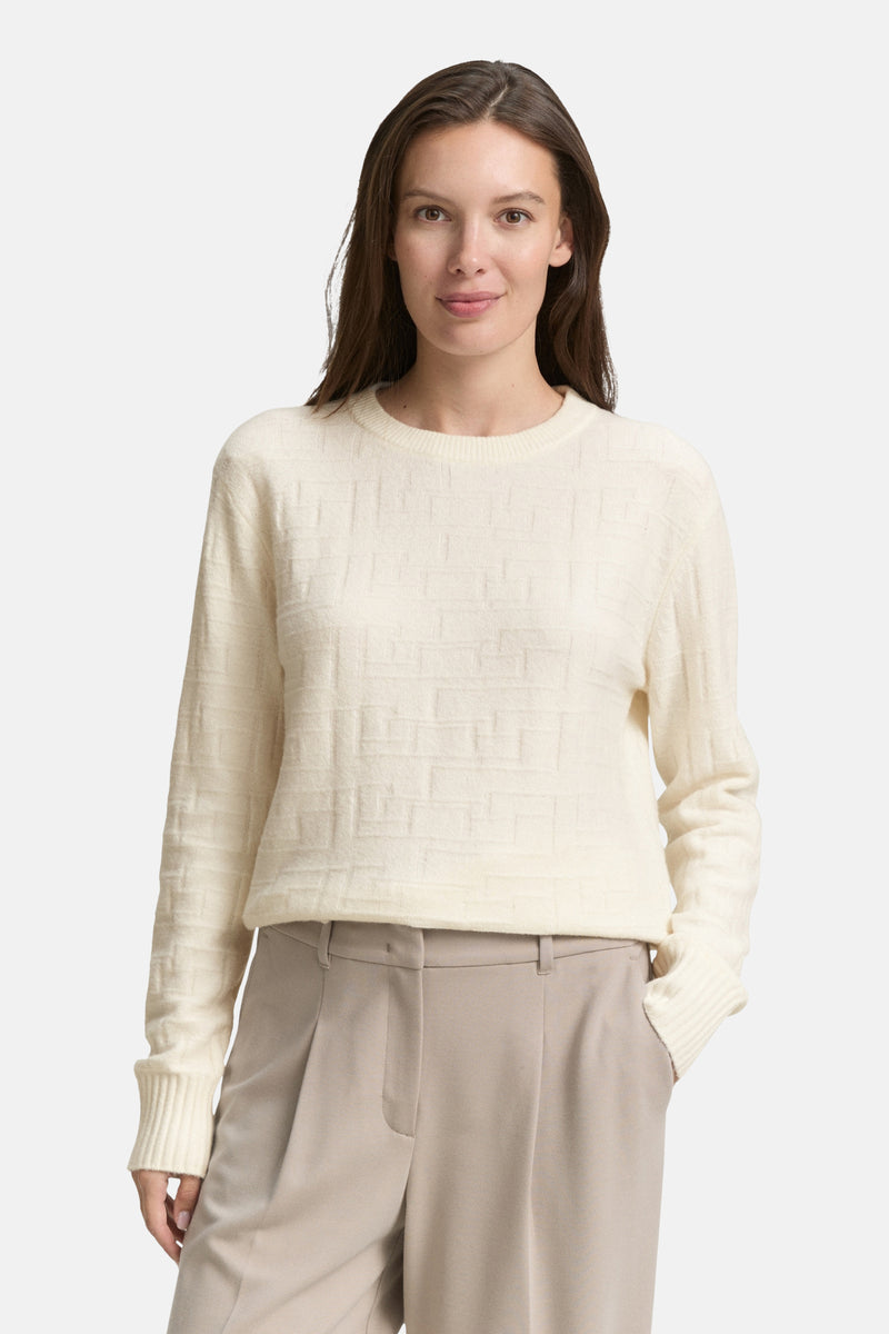 Wit T-shirt met ronde hals van Tom Tailor met een geometrisch textuurpatroon.