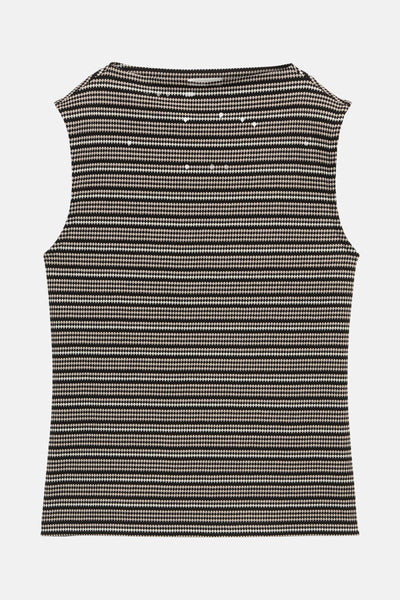 Top sans manches multicolore de Tom Tailor, à rayures horizontales avec petits motifs.