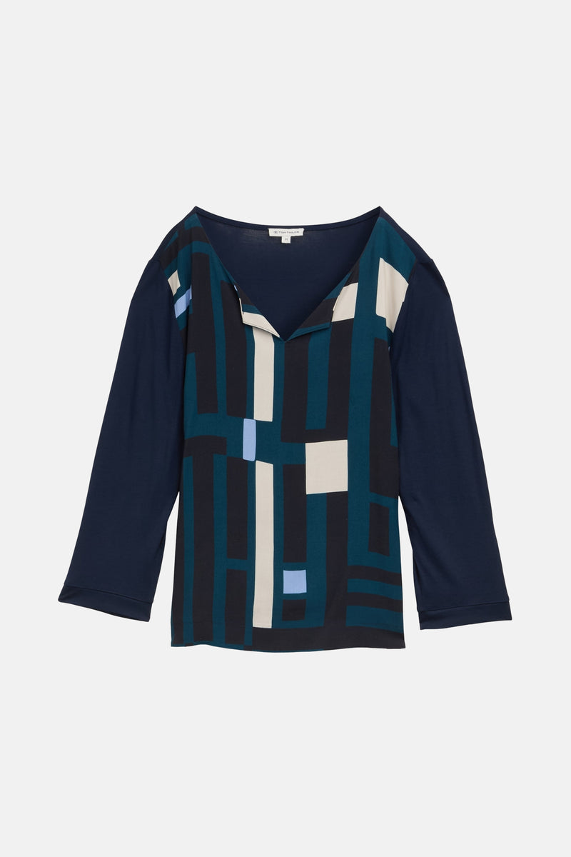 Shirt met lange mouwen in een materialenmix