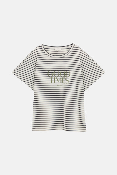 T-shirt rayé à manches courtes par Tom Tailor, avec l'inscription « Good Times » et l'année « since 1962 ».