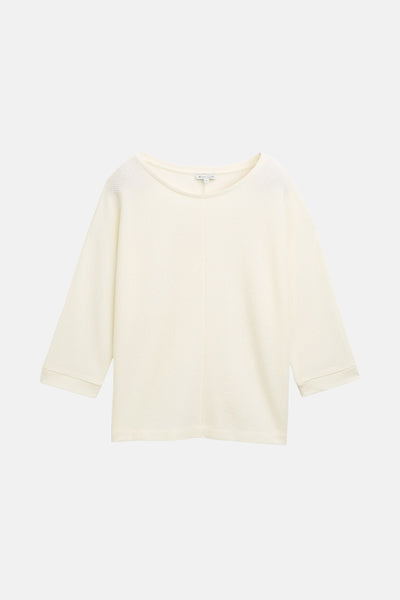 Sweat col rond blanc de Tom Tailor, en maille texturée avec manches trois-quarts.
