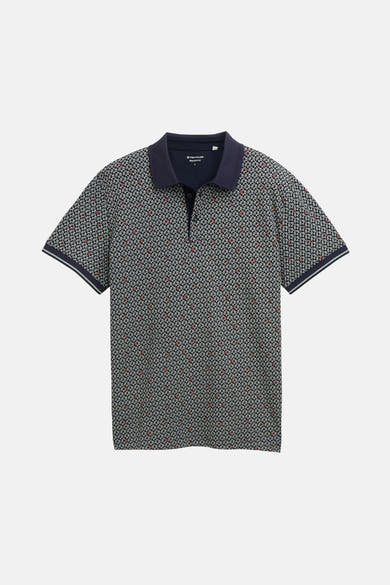 Multikleurig poloshirt met korte mouwen van Tom Tailor, met een complex abstract patroon en een licht gekreukte textuur.