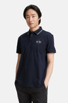 Marineblauw poloshirt met korte mouwen van Tom Tailor, met gestreepte kraag en opdruklogo.