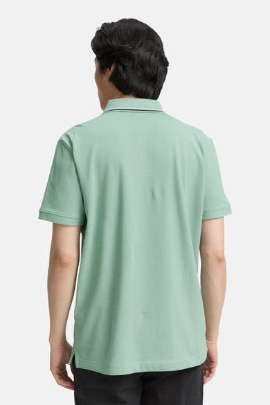 Groen poloshirt met korte mouwen van Tom Tailor, achtergezicht, met contrasterende kraag en rechte zoom.