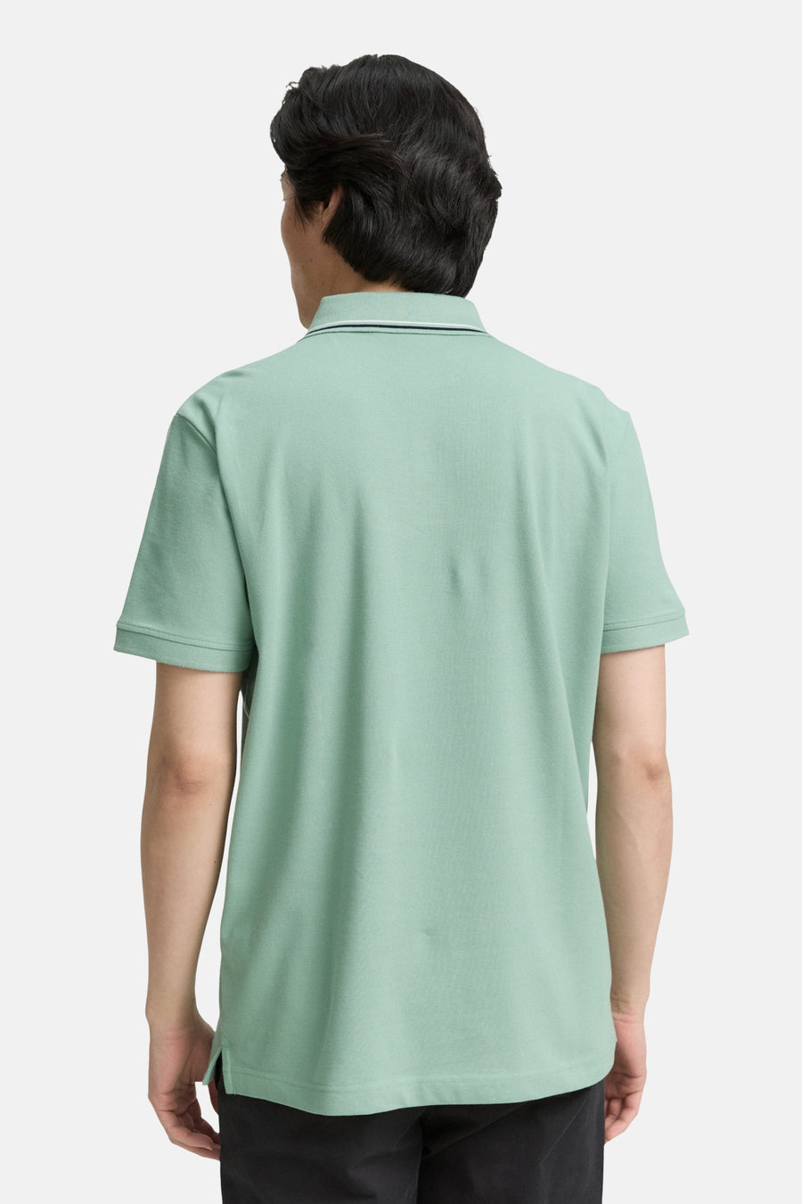 Groen poloshirt met korte mouwen van Tom Tailor, achtergezicht, met contrasterende kraag en rechte zoom.