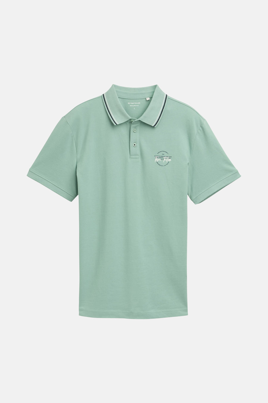 Groen poloshirt met korte mouwen van Tom Tailor, met gestreepte kraag en discreet gedrukt logo.