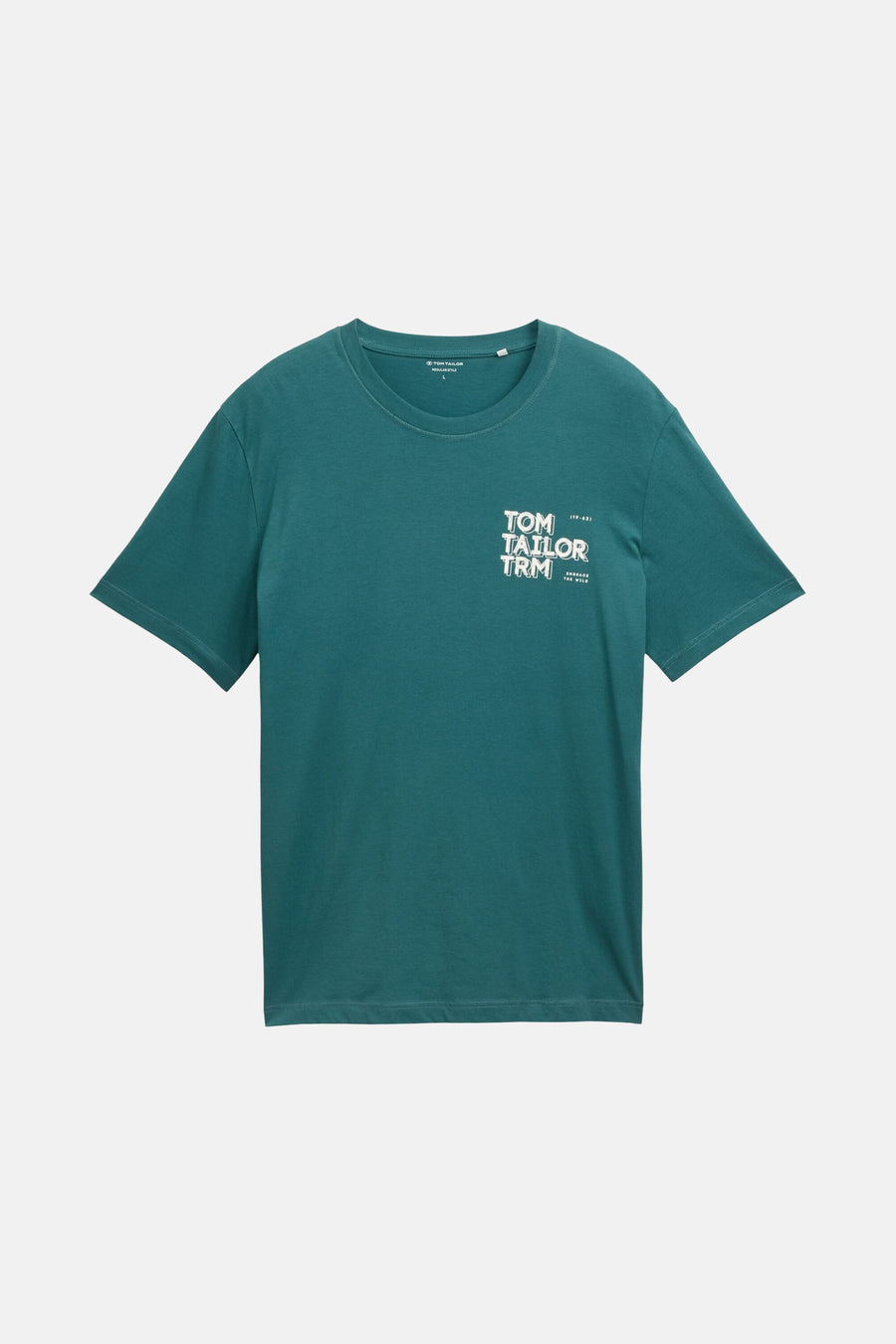 Groen T-shirt met korte mouwen van Tom Tailor, met een witte grafische print op de borst.