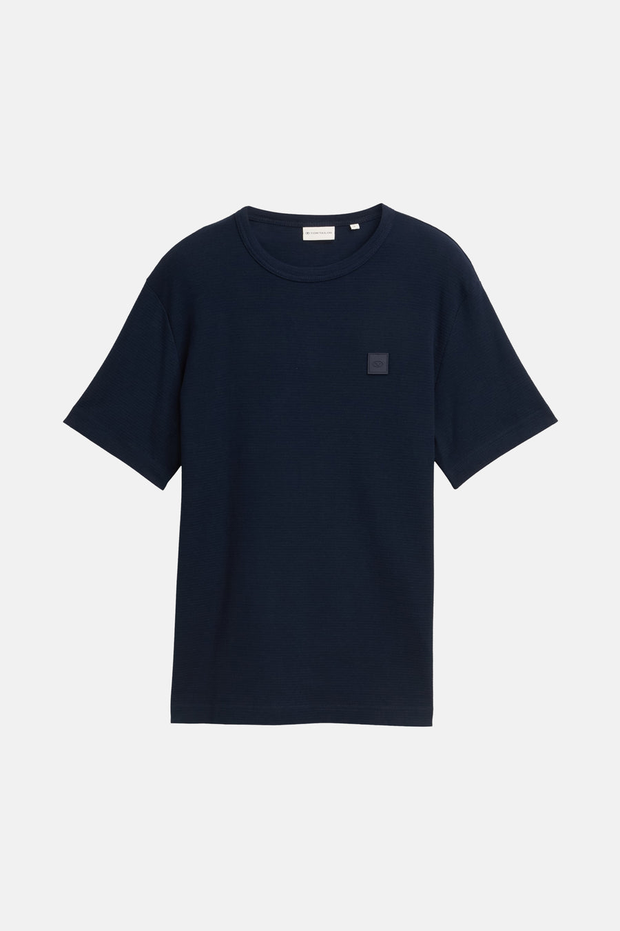 Marineblauw T-shirt met korte mouwen van Tom Tailor, met honingraatstructuur en discreet logo op de borst.