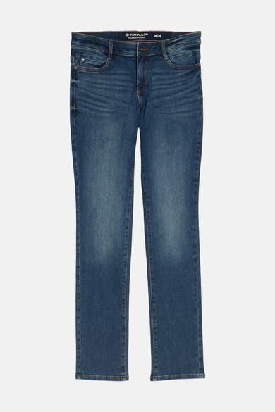Tom Tailor middellange blauwe rechte jeans, met een verweerde denim look.
