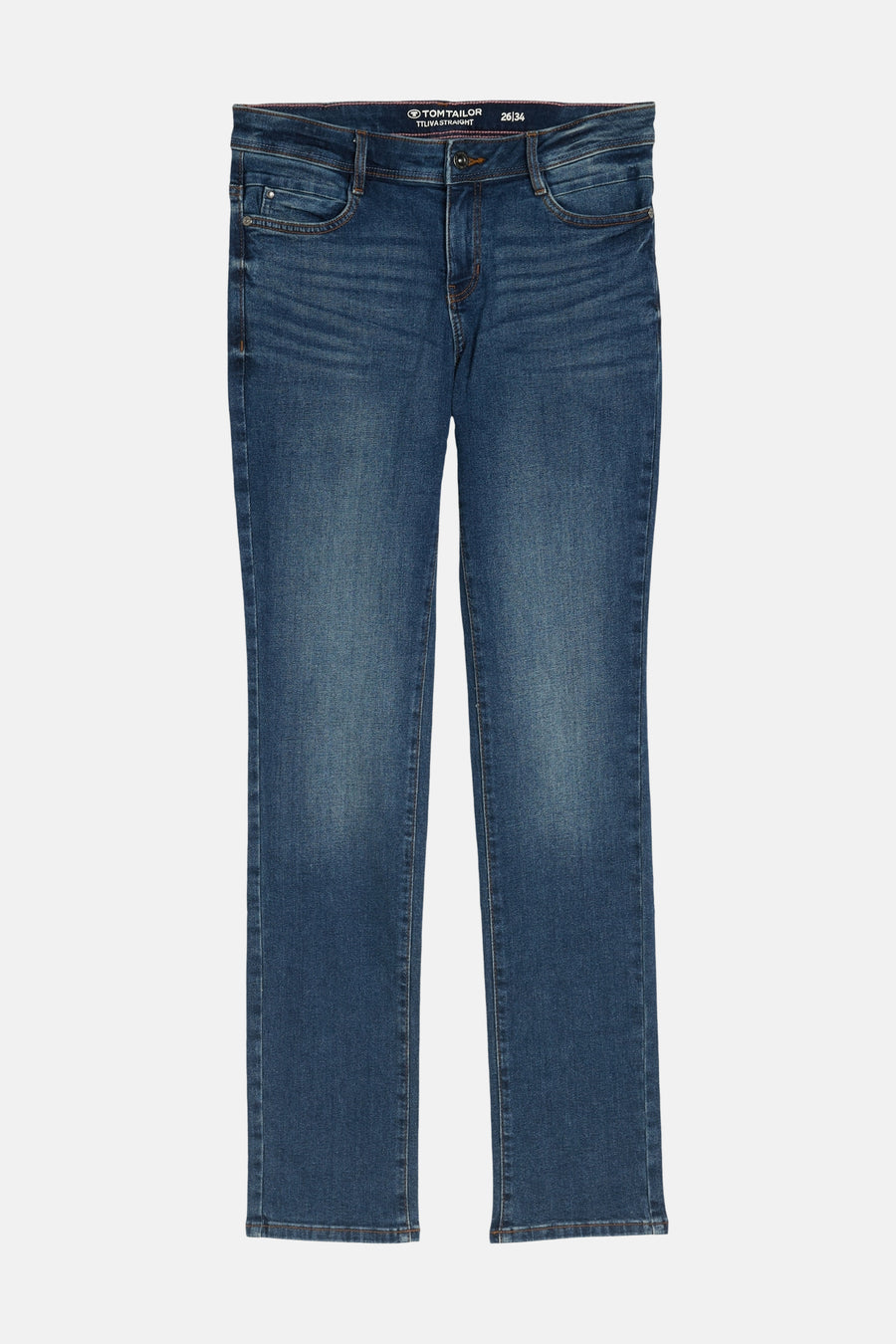 Tom Tailor middellange blauwe rechte jeans, met een verweerde denim look.