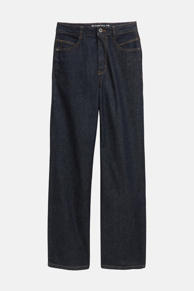 Jean large en denim bleu foncé de Tom Tailor, avec coutures contrastantes couleur tabac.