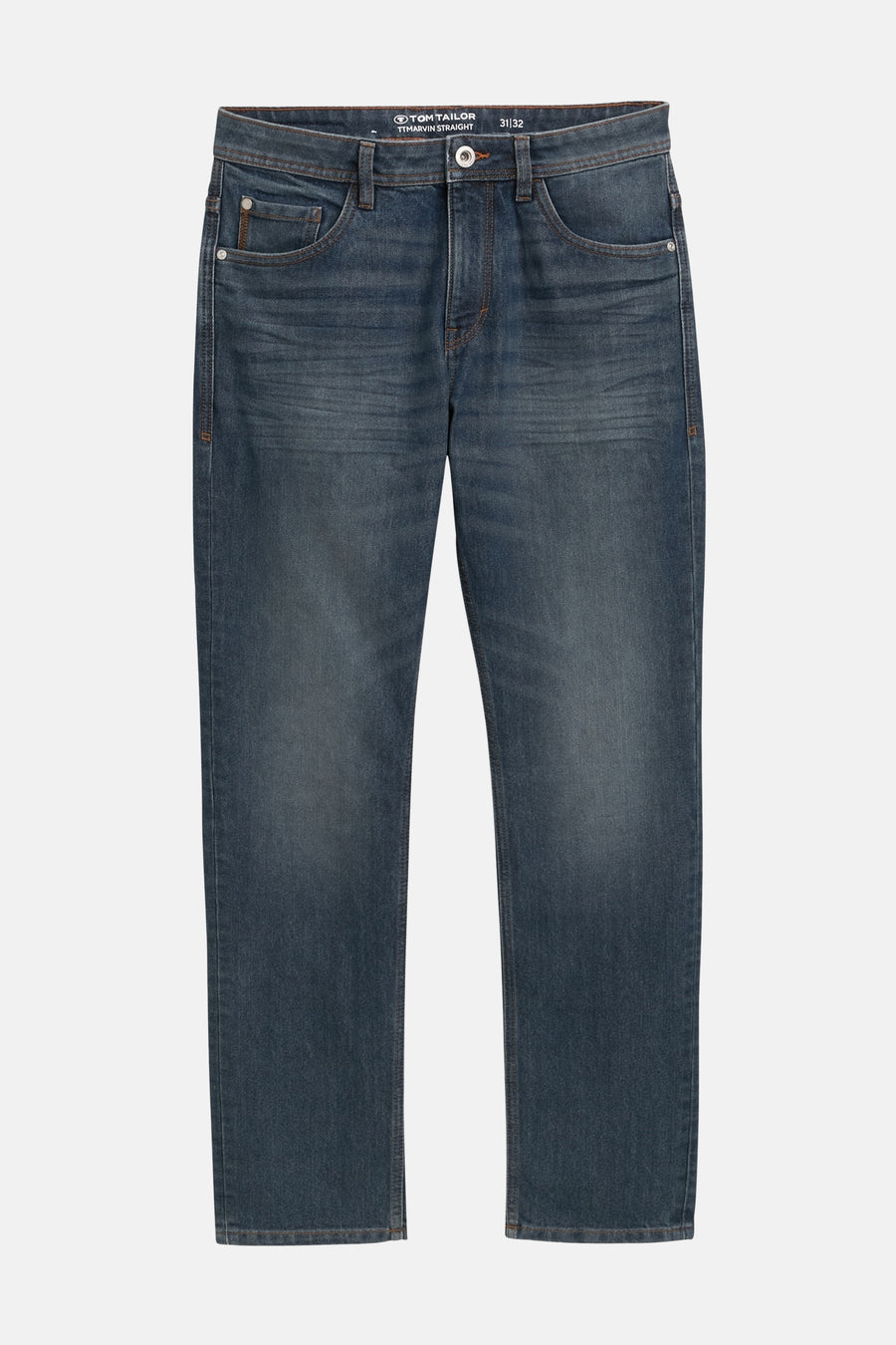 Rechte spijkerbroek in middinblauw denim van Tom Tailor, met subtiele wassingen en een klassieke pasvorm.