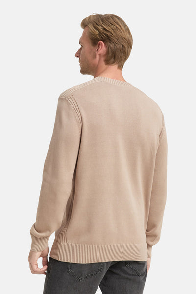 Beige ronde hals trui van Tom Tailor, gebreid, met geribbelde details.