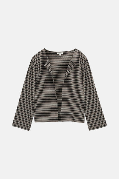 Multikleurig vest van Tom Tailor, met beige en zwarte horizontale strepen, zonder sluiting.