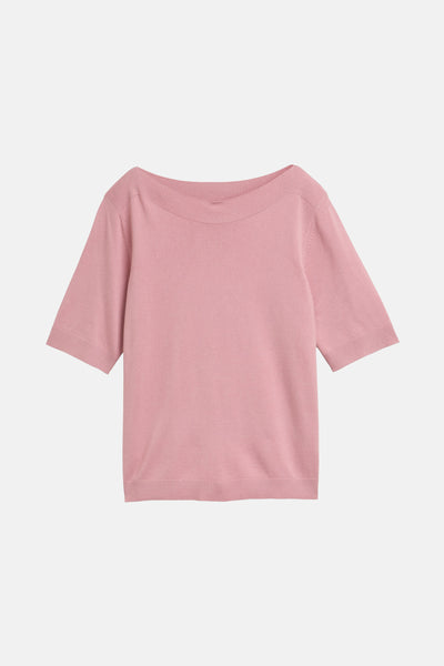 T-shirt rose à manches courtes de Tom Tailor, en maille fine avec encolure bateau.
