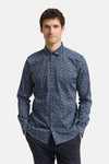 Blauwe blouse met lange mouwen van Tom Tailor, met print, achterkant.