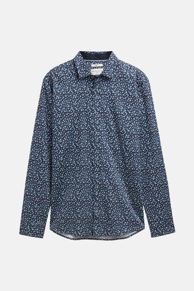 Blauw overhemd met lange mouwen van Tom Tailor, met all-over print.