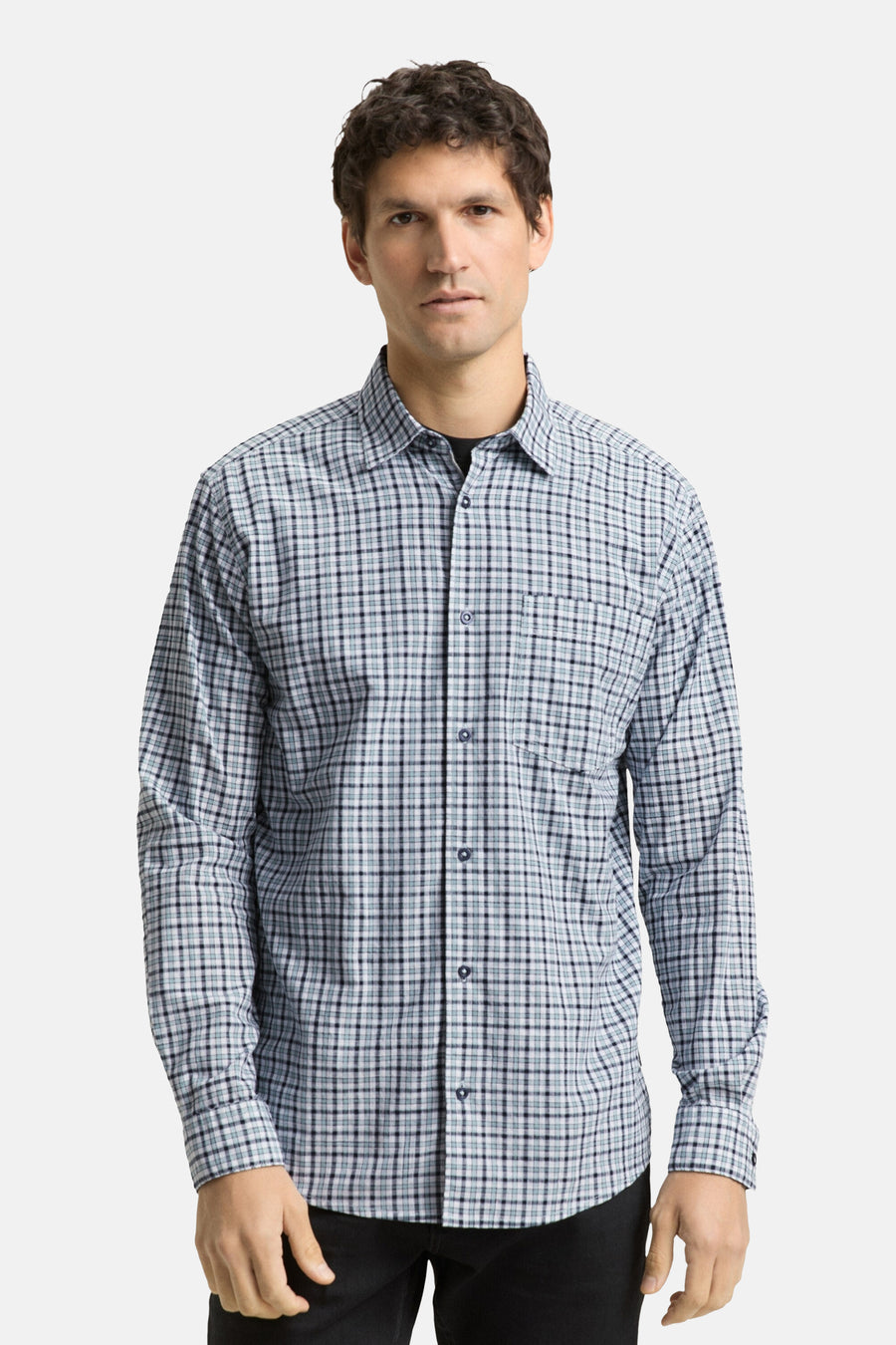 Chemise à manches longues multicolore de Tom Tailor, à carreaux avec poche de poitrine.