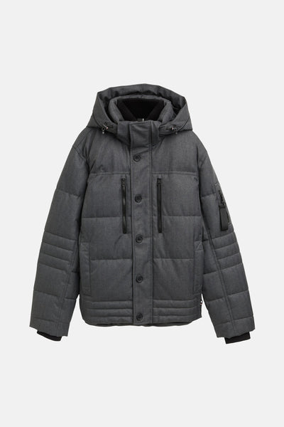 Imperméable gris chiné de Tom Tailor avec une capuche, des poches zippées et une fermeture boutonnée.