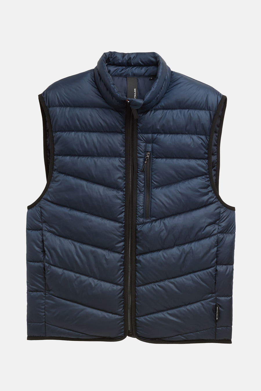 Veste sans manches bleue de Tom Tailor, avec fermeture éclair et bordure noire.