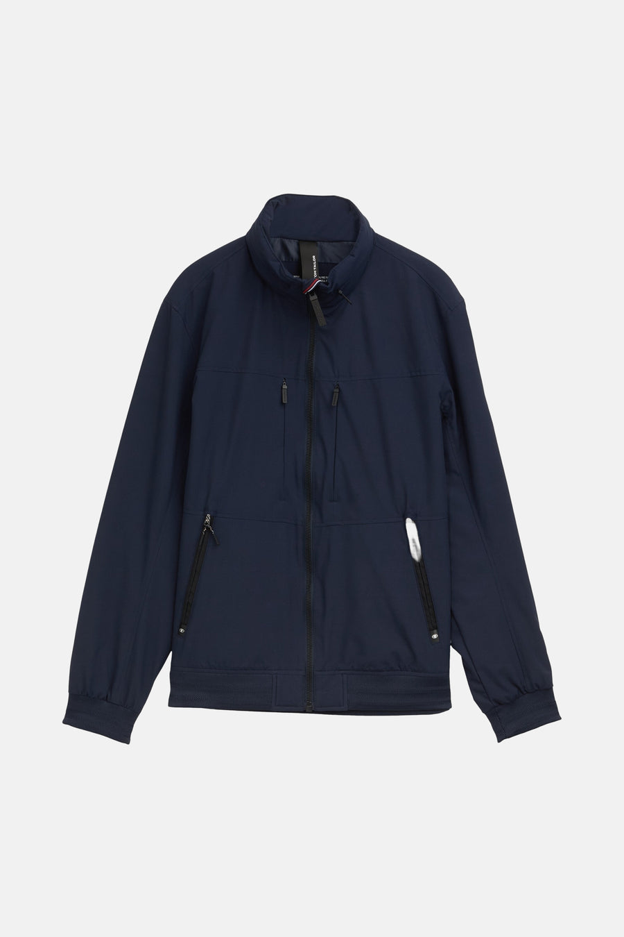 Veste courte bleue de Tom Tailor, avec fermeture éclair, poches zippées et poignets côtelés.