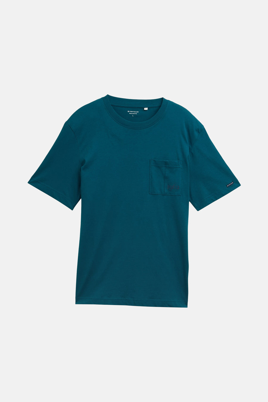 Turquoise T-shirt met korte mouwen van Tom Tailor, met een vierkante borstzak en discreet logo op de mouw.