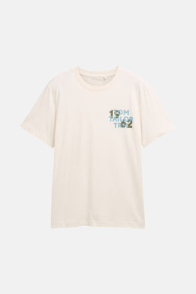 Ecru T-shirt met korte mouwen van Tom Tailor, met een subtiele print op de voorkant.