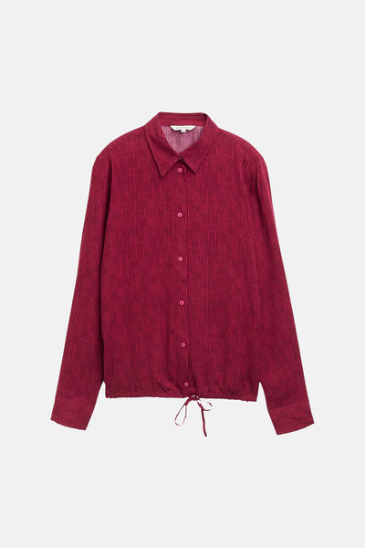 Roze blouse met lange mouwen van Tom Tailor met een gestructureerd verticaal streepmotief en een trekkoord aan de zoom.