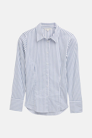 Blauw-wit gestreept overhemd van Tom Tailor, met lange mouwen en knoopsluiting aan de voorkant.