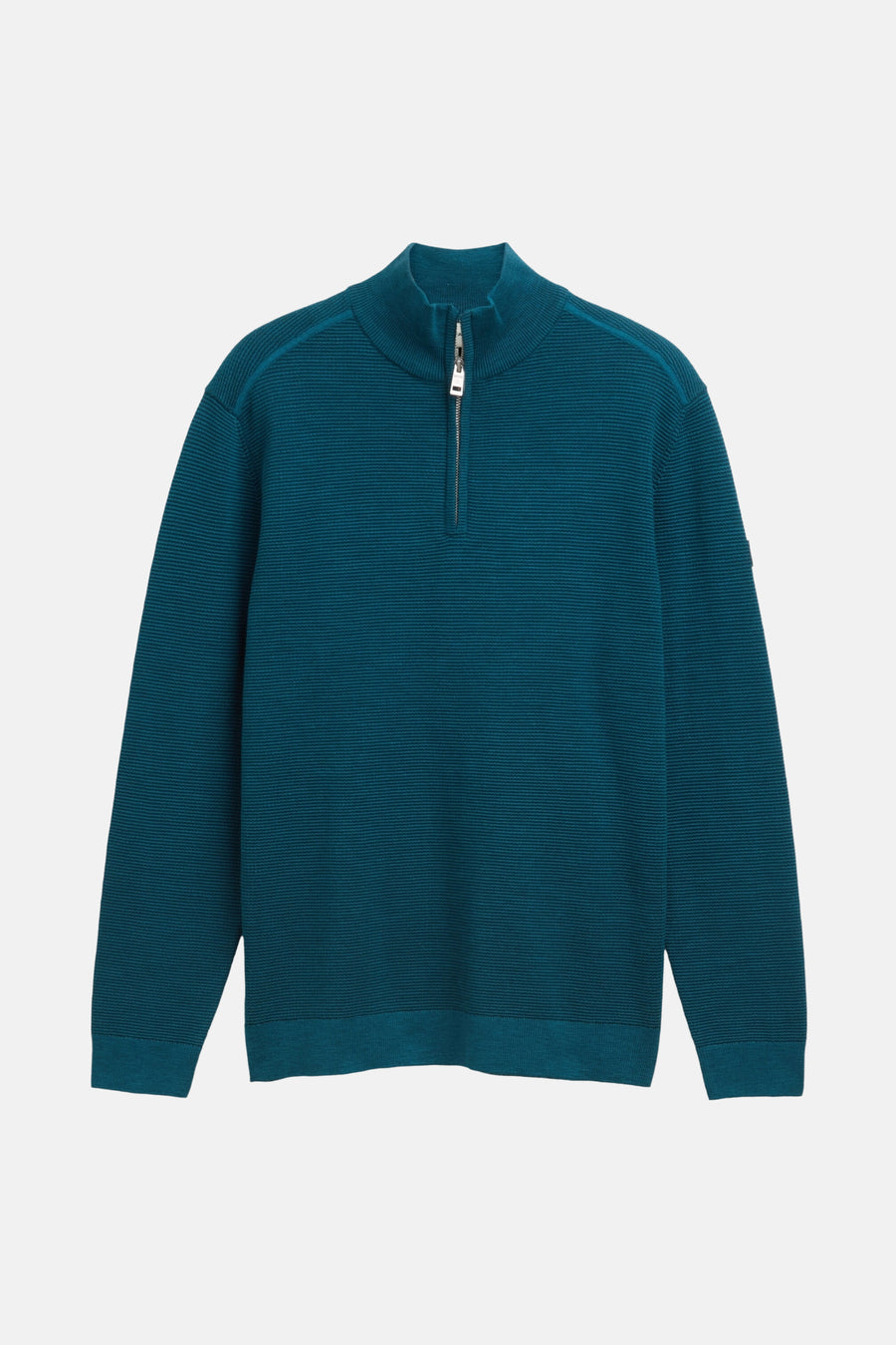 Groen vest van Tom Tailor, van getextureerde ribstof met zachte plooien.