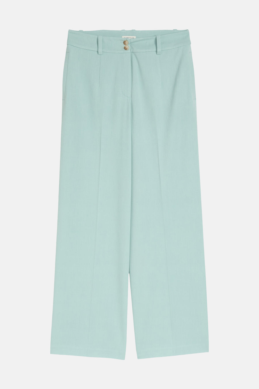 Pantalon de costume vert de Tom Tailor, coupe ample et taille haute, avec deux boutons à la ceinture.