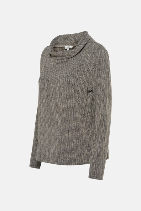 T-shirt à manches longues gris chiné de Tom Tailor, avec col châle texturé et coupe ample.