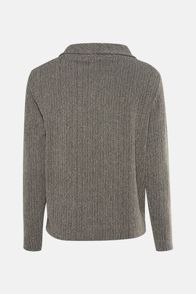 T-shirt à manches longues gris de Tom Tailor, avec une texture chinée et un col classique, vue de dos.