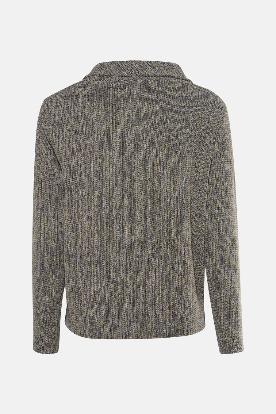 T-shirt à manches longues gris de Tom Tailor, avec une texture chinée et un col classique, vue de dos.