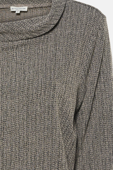 T-shirt à manches longues gris de Tom Tailor, motif chiné texturé, col drapé.