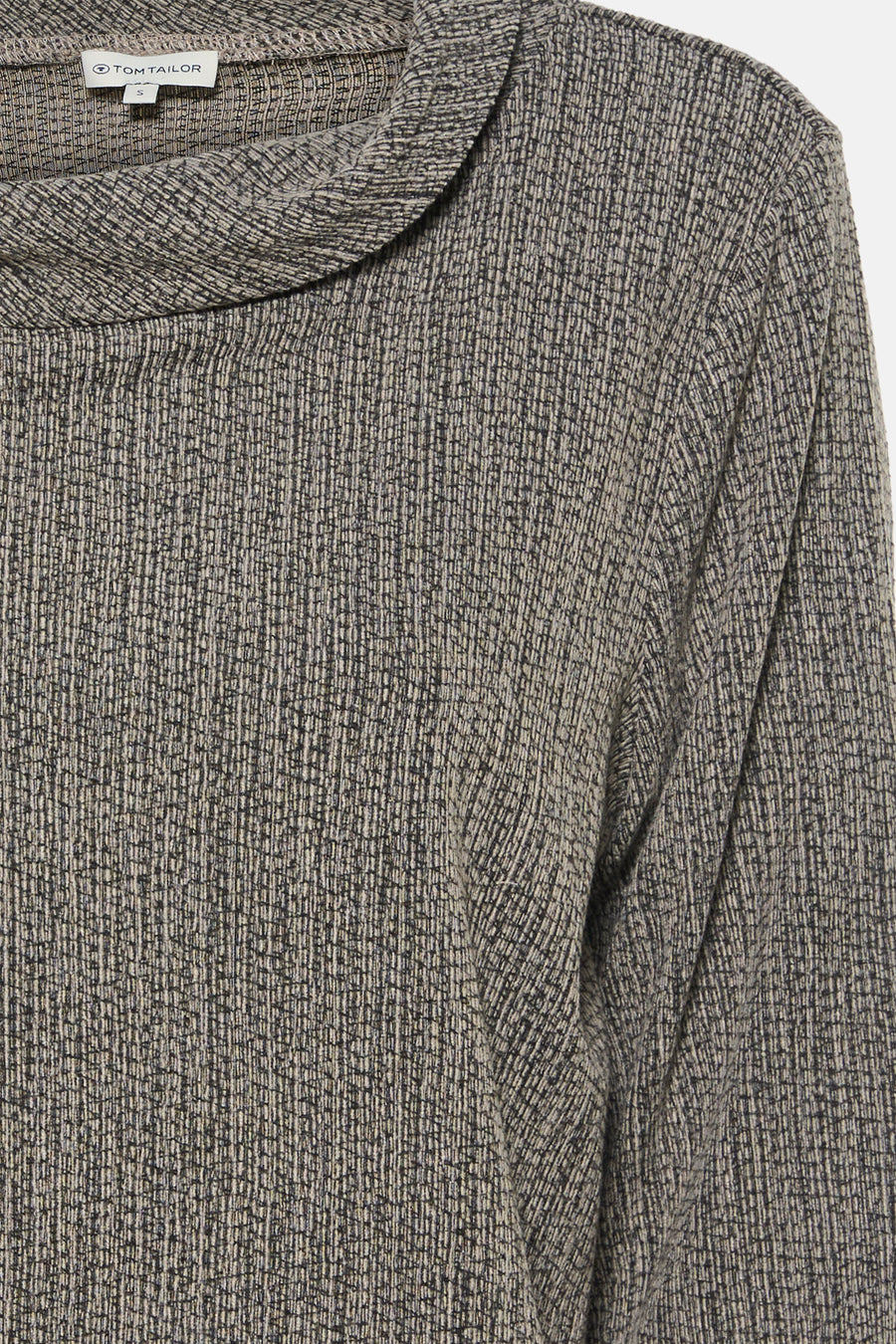 T-shirt à manches longues gris de Tom Tailor, motif chiné texturé, col drapé.