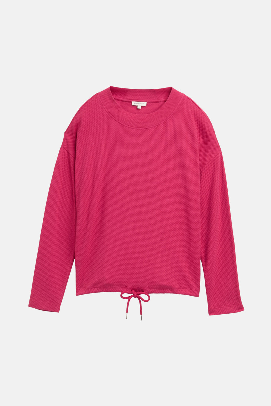 Sweat rose encolure ras-de-cou de Tom Tailor, à motif texturé gaufré et cordon de serrage à la base.