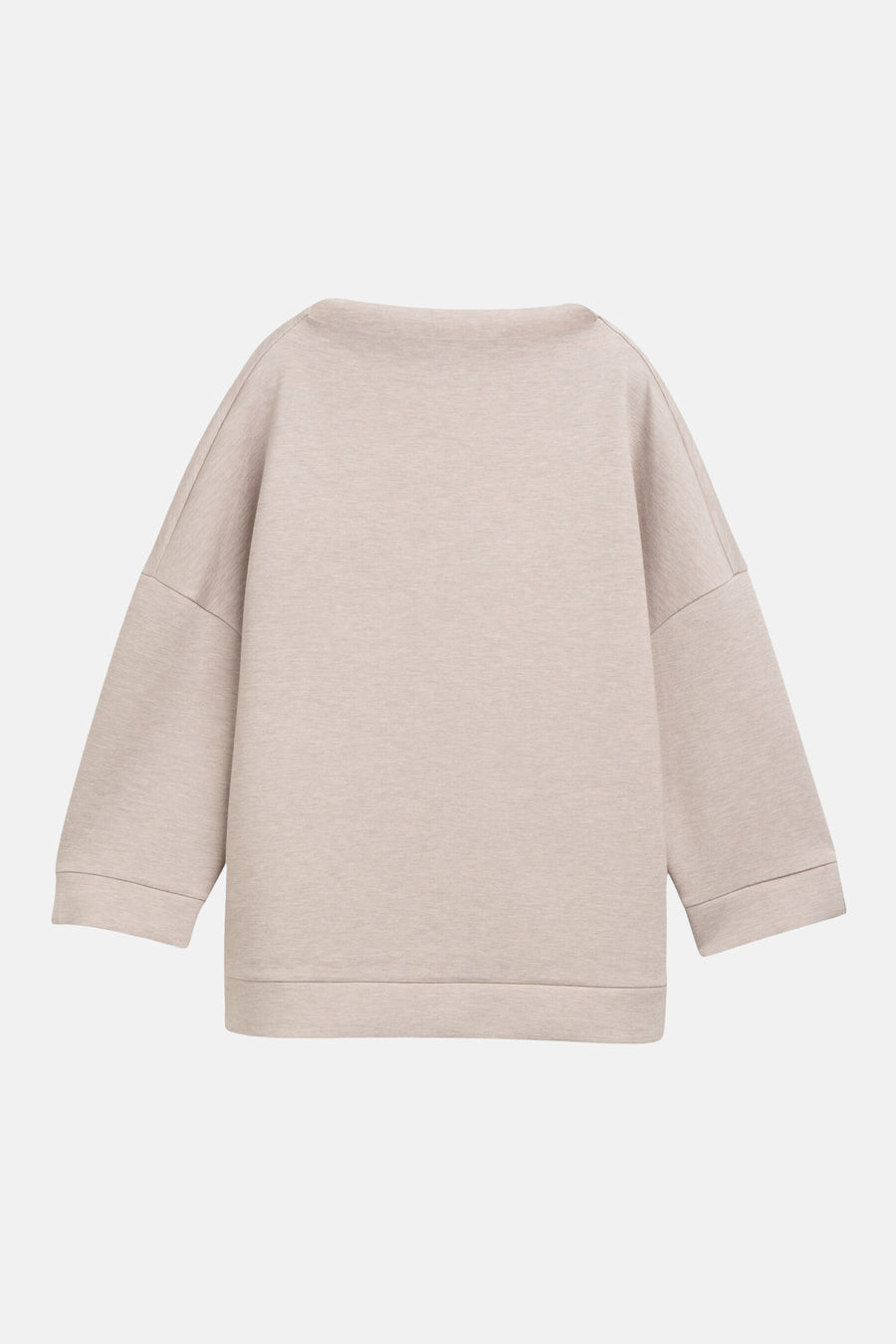 Beige ronde hals sweatshirt van Tom Tailor, in getextureerde stof met plooien en schaduwen.