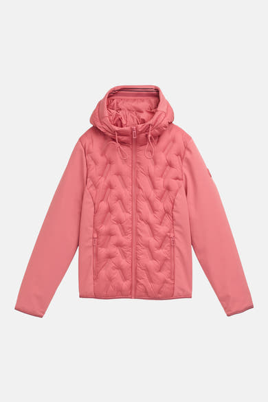 Korte roze jas van Tom Tailor met een gewatteerd ontwerp aan de voorkant en een capuchon.