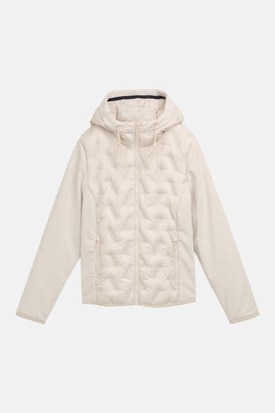 Korte beige jas van Tom Tailor, met capuchon en ritssluiting aan de voorkant.