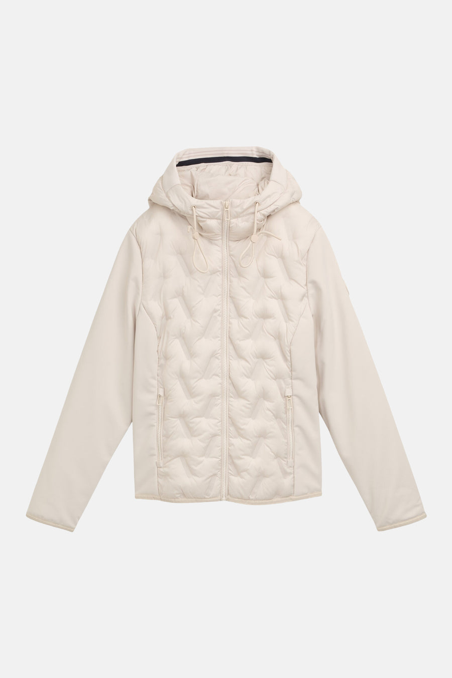 Korte beige jas van Tom Tailor, met capuchon en ritssluiting aan de voorkant.
