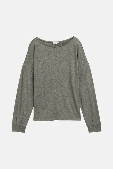 Kaki T-shirt met lange mouwen van Tom Tailor, van getextureerde stof met delicate plooien.